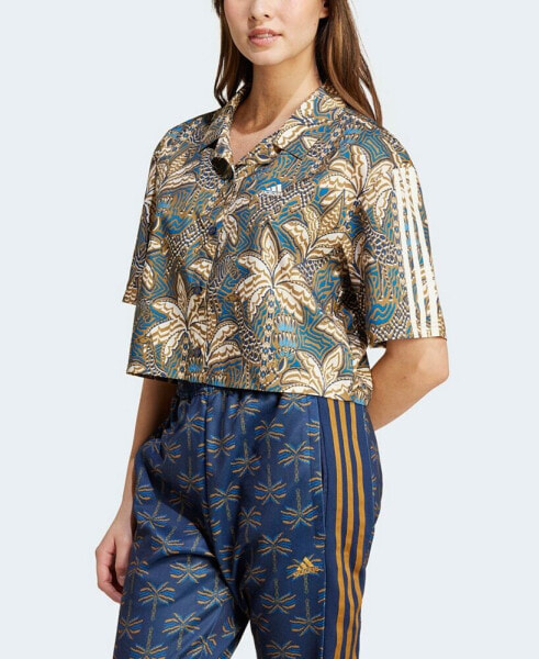 Women's FARM Rio Printed Cropped Button Down Shirt