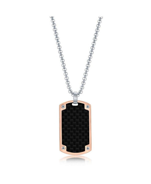 Mens Stainless Steel Rose Gold Black Carbon Fiber Necklace