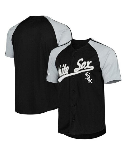 Men's Black Chicago White Sox Button-Down Raglan Fashion Jersey