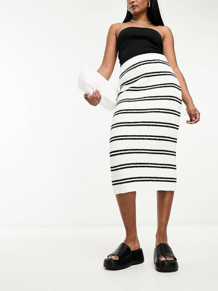 ASOS DESIGN knitted midi skirt in textured yarn in stripe