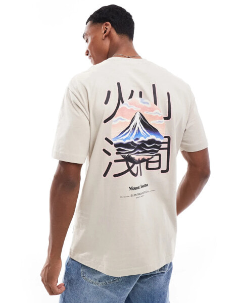 ONLY & SONS oversize t-shirt with mountain back print in stone