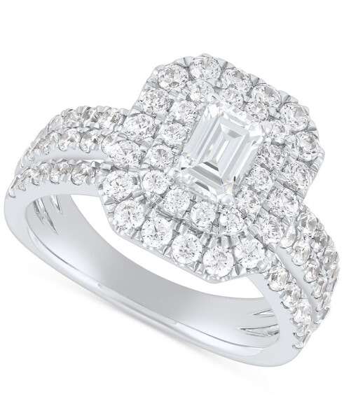 Lab Grown Diamond Emerald-Cut & Round Halo Triple Row Ring (2 ct. t.w.) in 14k White Gold