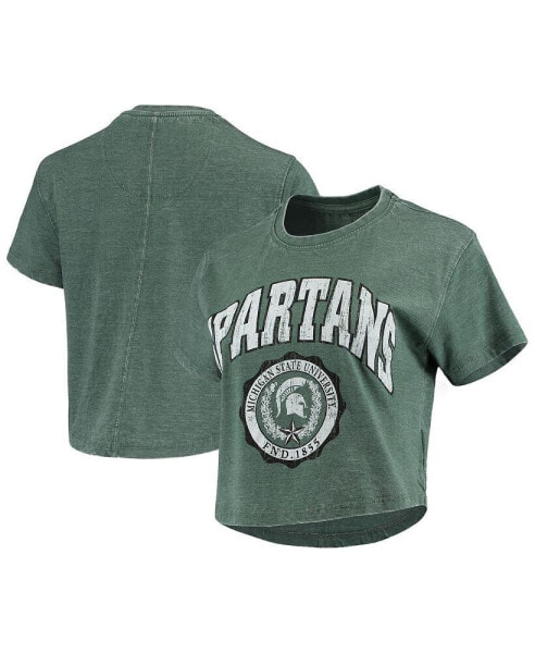 Women's Green Michigan State Spartans Edith Vintage-Like Burnout Crop T-shirt
