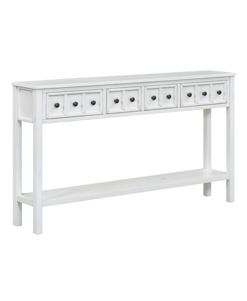 Antique White Console Table with Drawers and Shelf, 60" Long