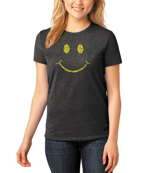 Women's Premium Blend Be Happy Smiley Face Word Art T-shirt