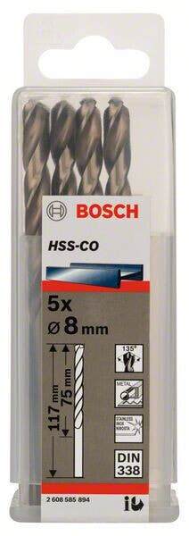 Bosch Metallbohrer HSS-Co, DIN 338 8 x 75 x 117 mm