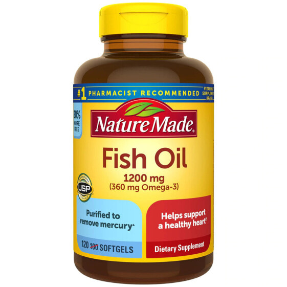 Nature Made Fish Oil Натуральный рыбий жир для здоровья сердца 1200 мг 100 гелевых капсул