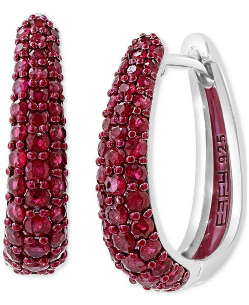 EFFY® Ruby Oval Small Huggie Hoop Earrings (2 ct. t.w.) in Sterling Silver (Also available in Pink Sapphire & Sapphire)