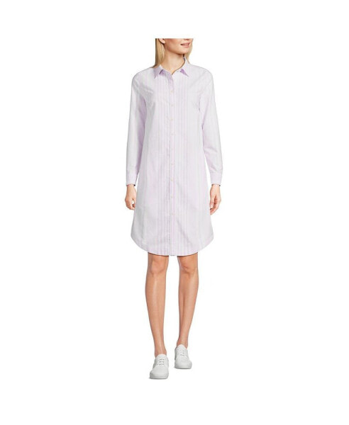 Women's Oxford Long Sleeve Button Front Shirt Dress