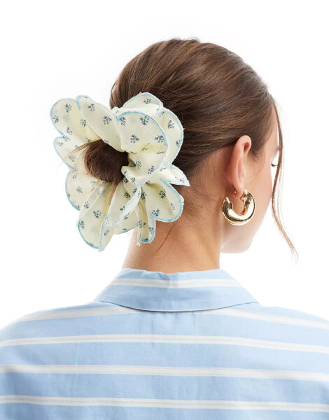 ASOS DESIGN scrunchie hair tie with frill scallop edge in ditsy floral