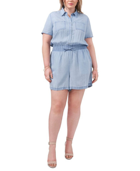 Plus Size Chambray Button-Up Romper