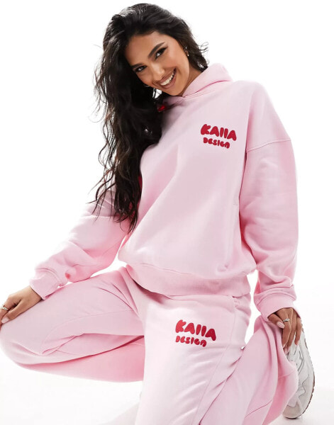 Kaiia design oversized bubble logo hoodie co-ord in pink and red