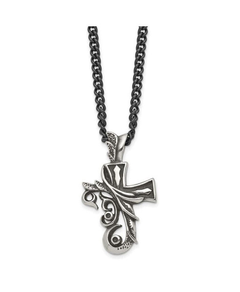 Antiqued Fancy Cross Pendant Curb Chain Necklace