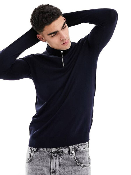 ONLY & SONS 1/4 zip knitted jumper in navy