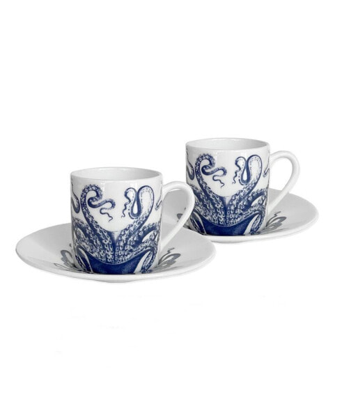 Lucy Octopus Espresso Cup and Saucer 4 oz, Set of 2