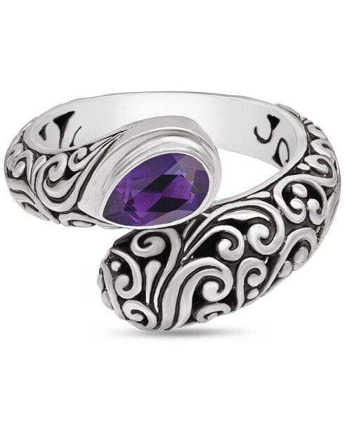 Amethyst & Bali Filigree Ring in Sterling Silver, Size 8