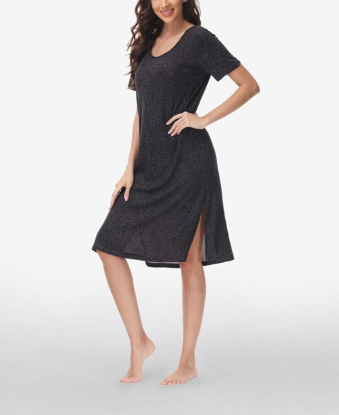 Women's Printed Short Sleeve Side Slit Sleep Dress High Point Shoulder