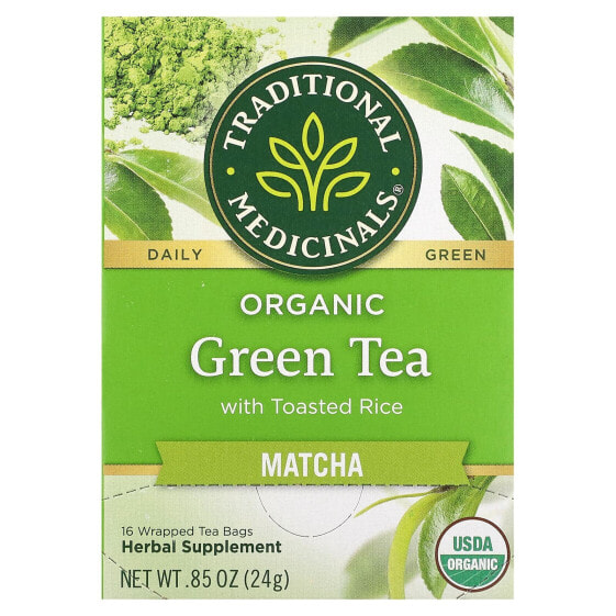 Organic Green Tea with Toasted Rice, Matcha, 16 Wrapped Tea Bags, 0.85 oz (24 g)