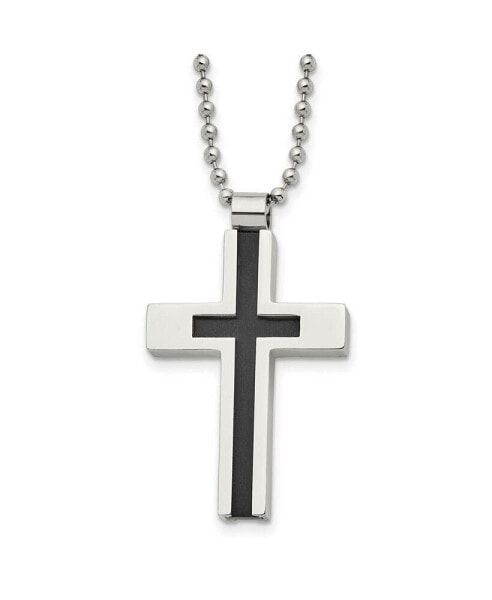 Brushed Black IP-plated Center Cross Pendant Ball Chain