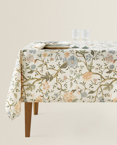 Floral print cotton tablecloth