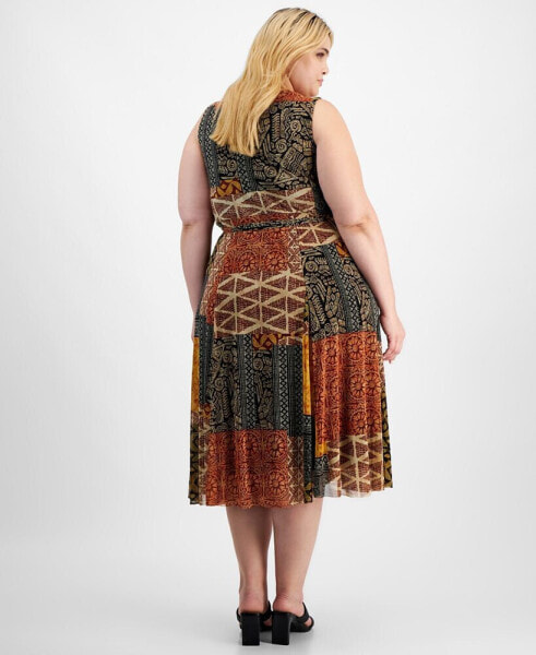 Plus Size Patchwork-Print Jersey Midi Dress