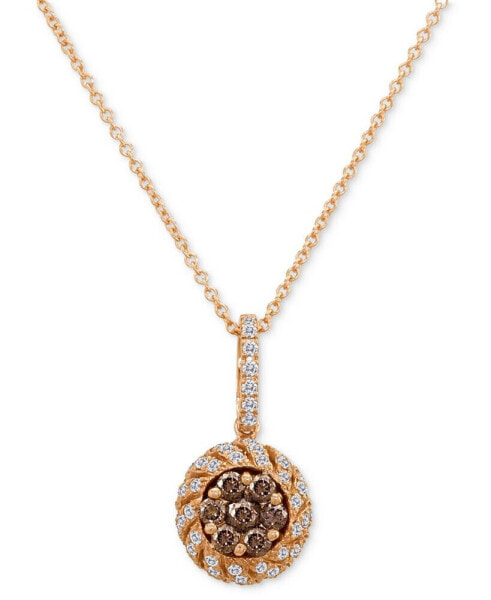 Chocolate Diamond (3/8 ct. t.w.) & Vanilla Diamond (1/3 ct. t.w.) Halo Cluster 18" Pendant Necklace in 14k Rose Gold