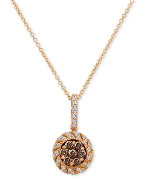 Le Vian chocolate Diamond (3/8 ct. t.w.) & Vanilla Diamond (1/3 ct. t.w.) Halo Cluster 18" Pendant Necklace in 14k Rose Gold