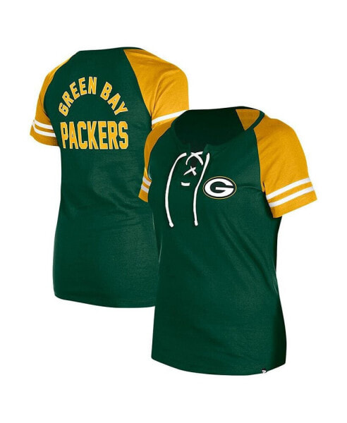 Women's Green Green Bay Packers Lace-Up Raglan T-Shirt