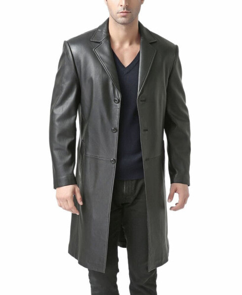 Men Classic Leather Long Walking Coat