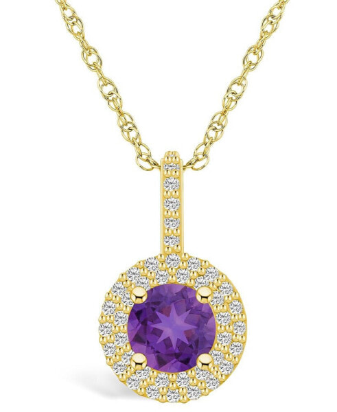 Amethyst (1-1/4 Ct. T.W.) and Diamond (3/8 Ct. T.W.) Halo Pendant Necklace in 14K Yellow Gold