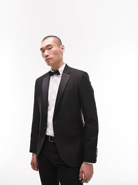 Topman super skinny tux suit jacket in black