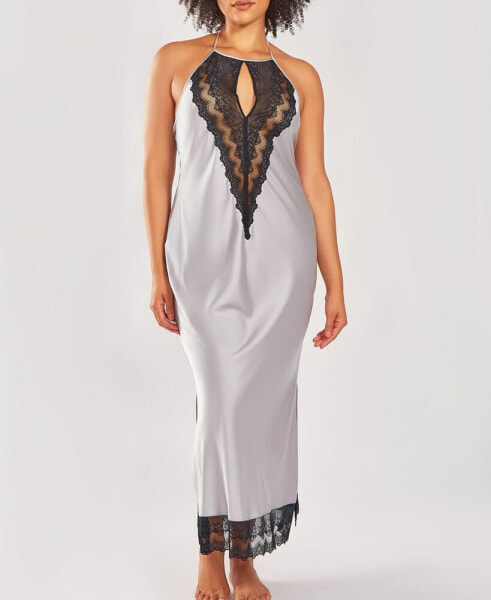 Plus Size Silky Stretch Satin Halter Nightgown