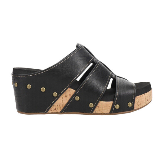 Corkys Catch Of The Day Studded Wedge Womens Black Casual Sandals 41-0353-BLCK