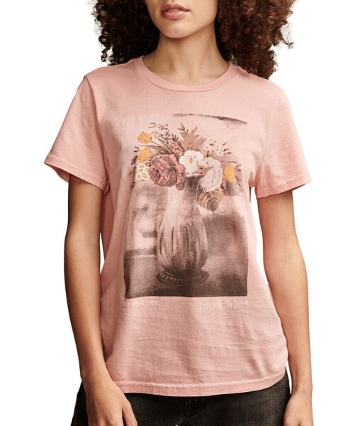 Women's Floral Vase Classic Cotton Crewneck T-Shirt