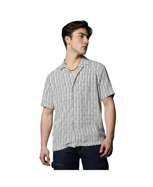 Men's Ivory White Dot Lined Shirt