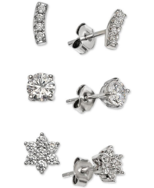 Cubic Zirconia 3-Piece Stud Earring Set in Sterling Silver, Created for Macy's