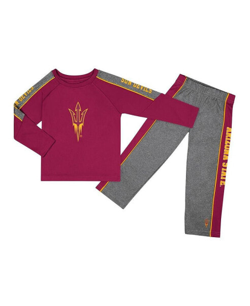 Toddler Boys Maroon, Heather Gray Arizona State Sun Devils Logo Raglan Long Sleeve T-shirt and Pants Set