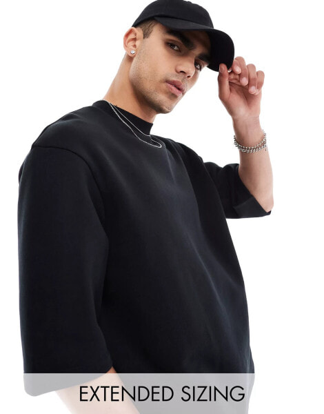 ASOS DESIGN heavyweight oversized fixed hem short sleeve sweatshirt in black