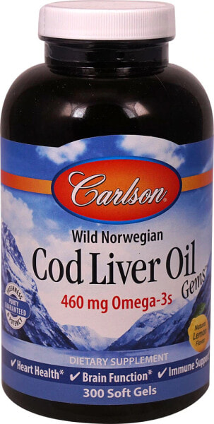 Wild Norwegian, Cod Liver Oil Gems, Natural Lemon, 460 mg, 300 Soft Gels (230 mg per Soft Gel)