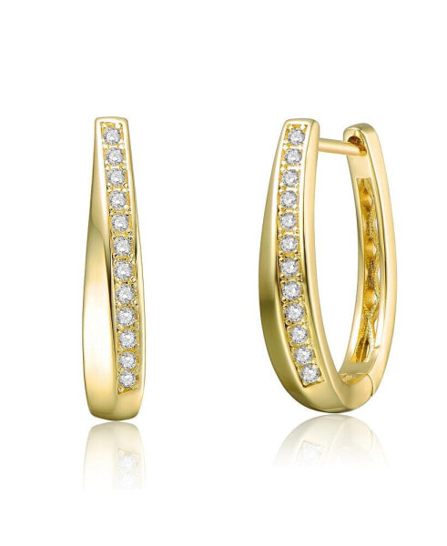 14k Yellow Gold Plated Hoop Earrings with Clear Cubic Zirconia