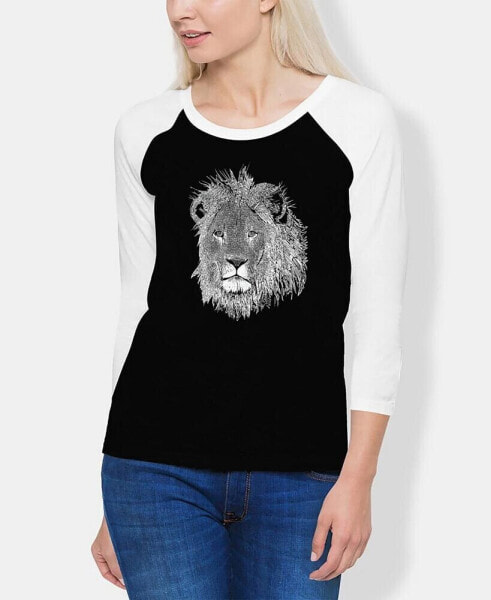 Women's Raglan Word Art Lion T-shirt