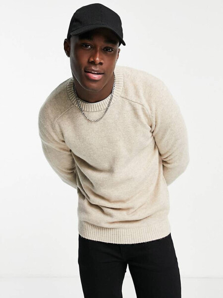 Selected Homme Premium lambswool jumper in beige