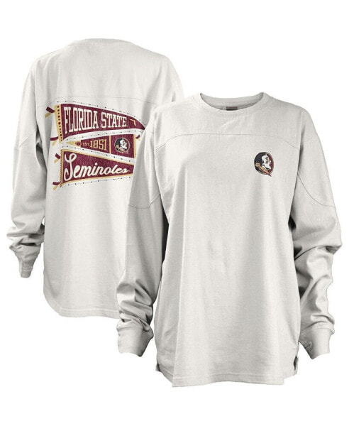 Women's White Florida State Seminoles Pennant Stack Oversized Long Sleeve T-shirt