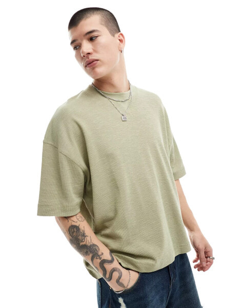 ASOS DESIGN oversized heavyweight textured t-shirt in khaki