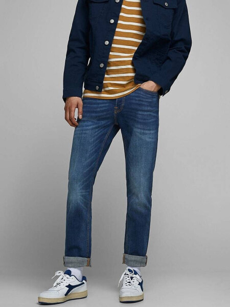 Jack & Jones – Tim – Jeans mit geradem Schnitt aus verblasstem Denim in dunkler Waschung