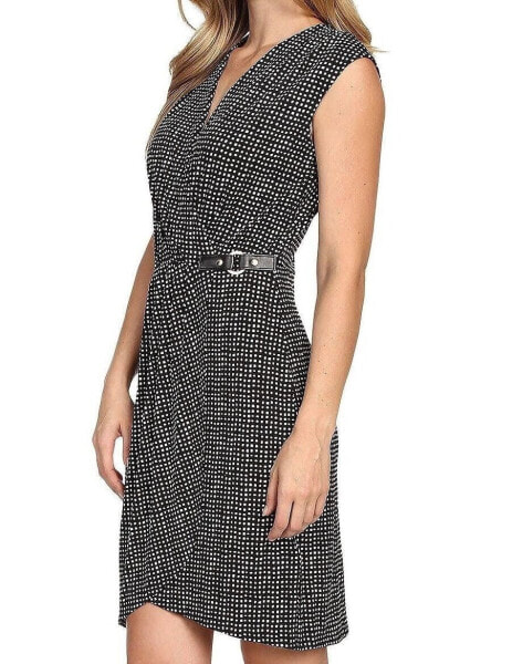 Michael Kors Women's Side Buckle Printed Faux Wrap Dress Black Size S