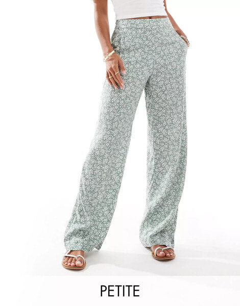 Vero Moda Petite wide leg trousers in sage floral