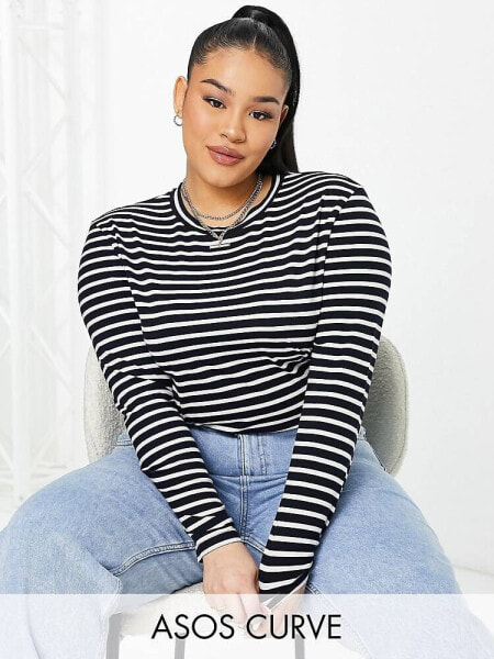 ASOS DESIGN Curve long sleeve striped t-shirt in navy