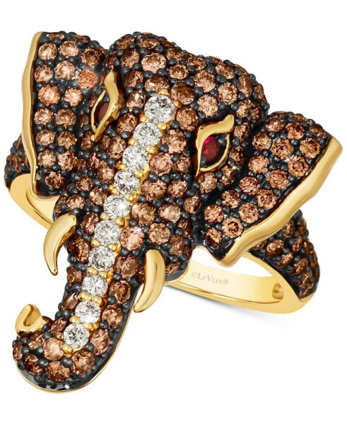 Diamond (2 ct. t.w.) & Passion Ruby Accent Elephant Ring in 14k Gold