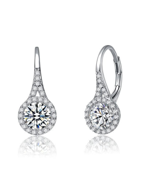 Elegant White Gold Plate with Shimmering Cubic Zirconia Halo Drop Earring